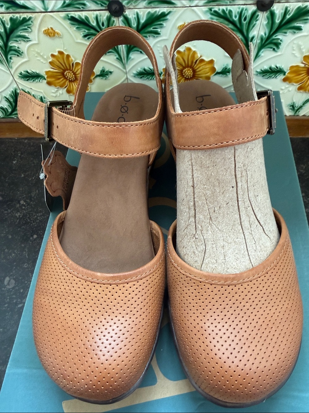 b.o.c. Cognac Leather Slingback Clog Heels